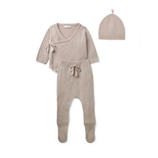 Wrap Top, Leggings & Tassel Hat Set - Alabaster