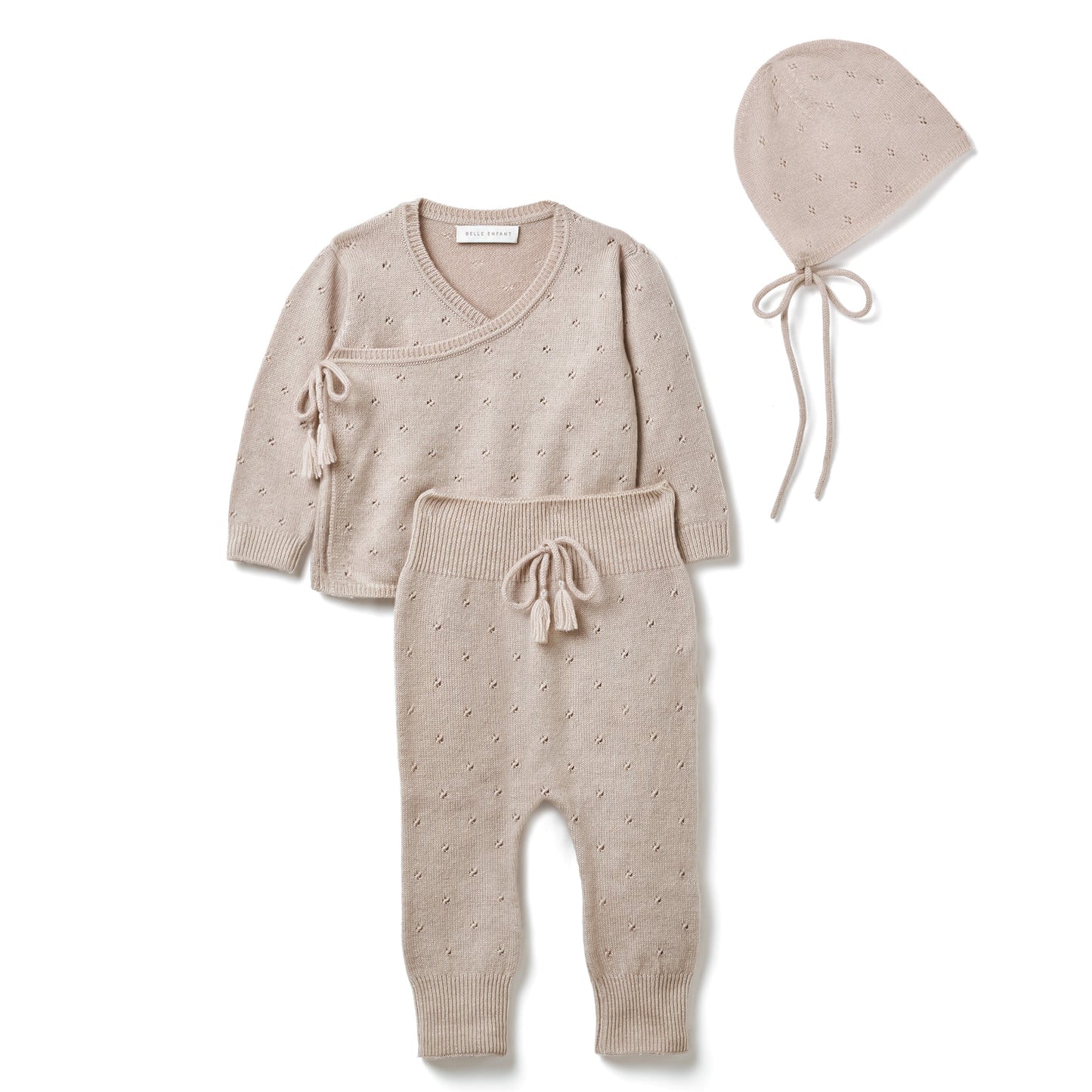 Pointelle Wrap Top, Leggings & Bonnet Set - Alabaster
