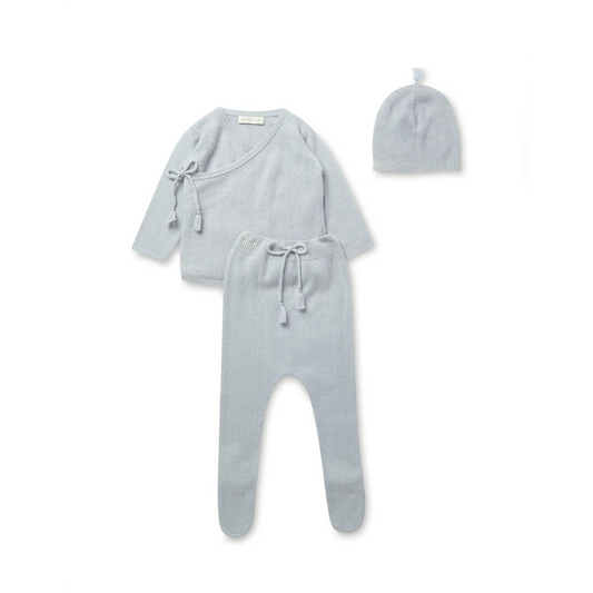 Wrap Top, Leggings & Tassel Hat Set - Cloud Blue