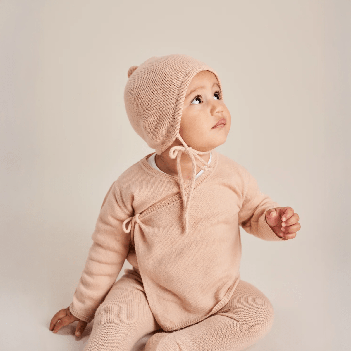 Bonnet with Mini Pompom - Peach