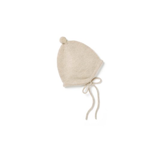 Bonnet with Mini Pompom - Oatmeal Marl