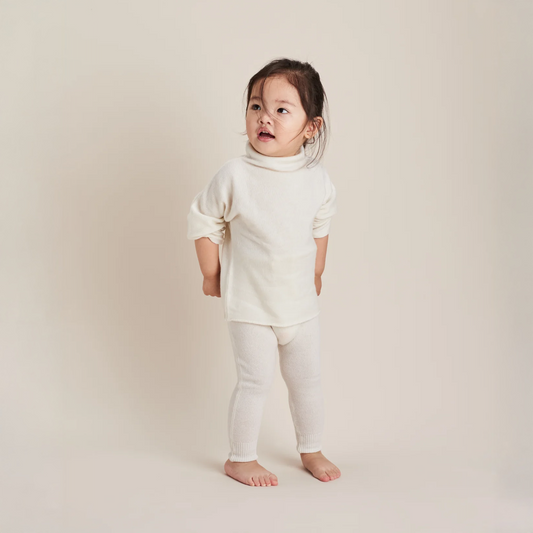 Funnel Sweater & Footless Leggings Set - Snow White
