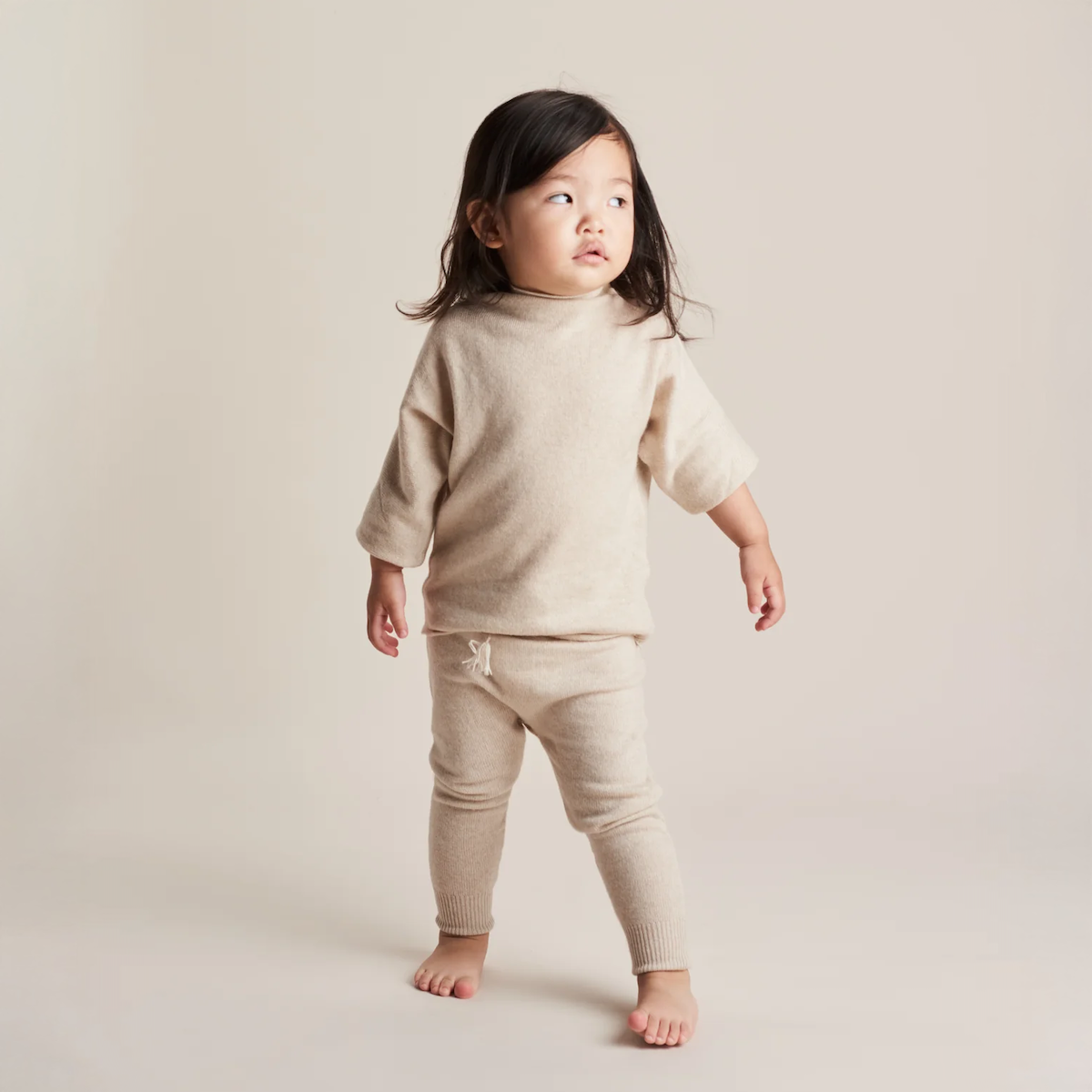 Funnel Sweater & Footless Leggings Set - Oatmeal Marl