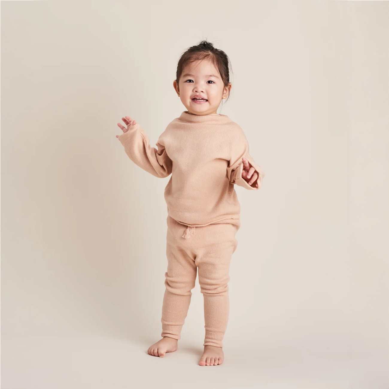 Funnel Sweater & Footless Leggings Set - Peach