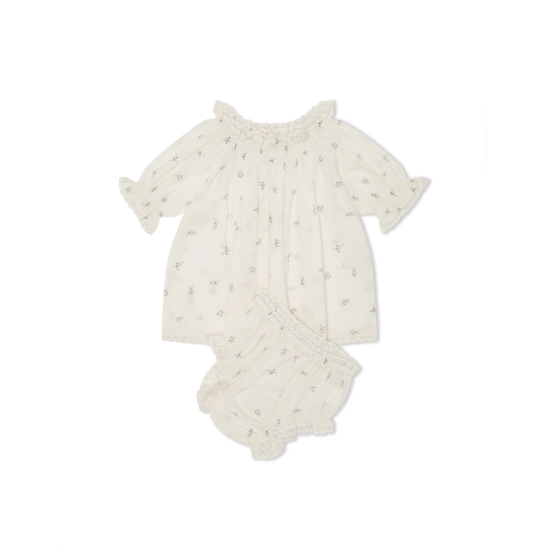 Lace Trimmed Blouse & Bloomer Set - Taupe Rose
