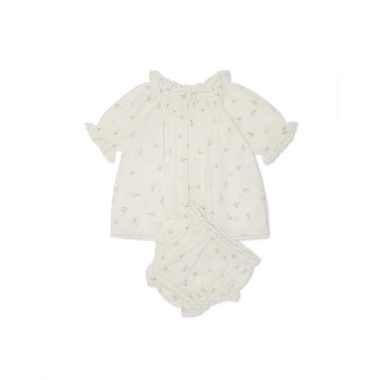 Lace Trimmed Blouse & Bloomer Set - Pink Rose