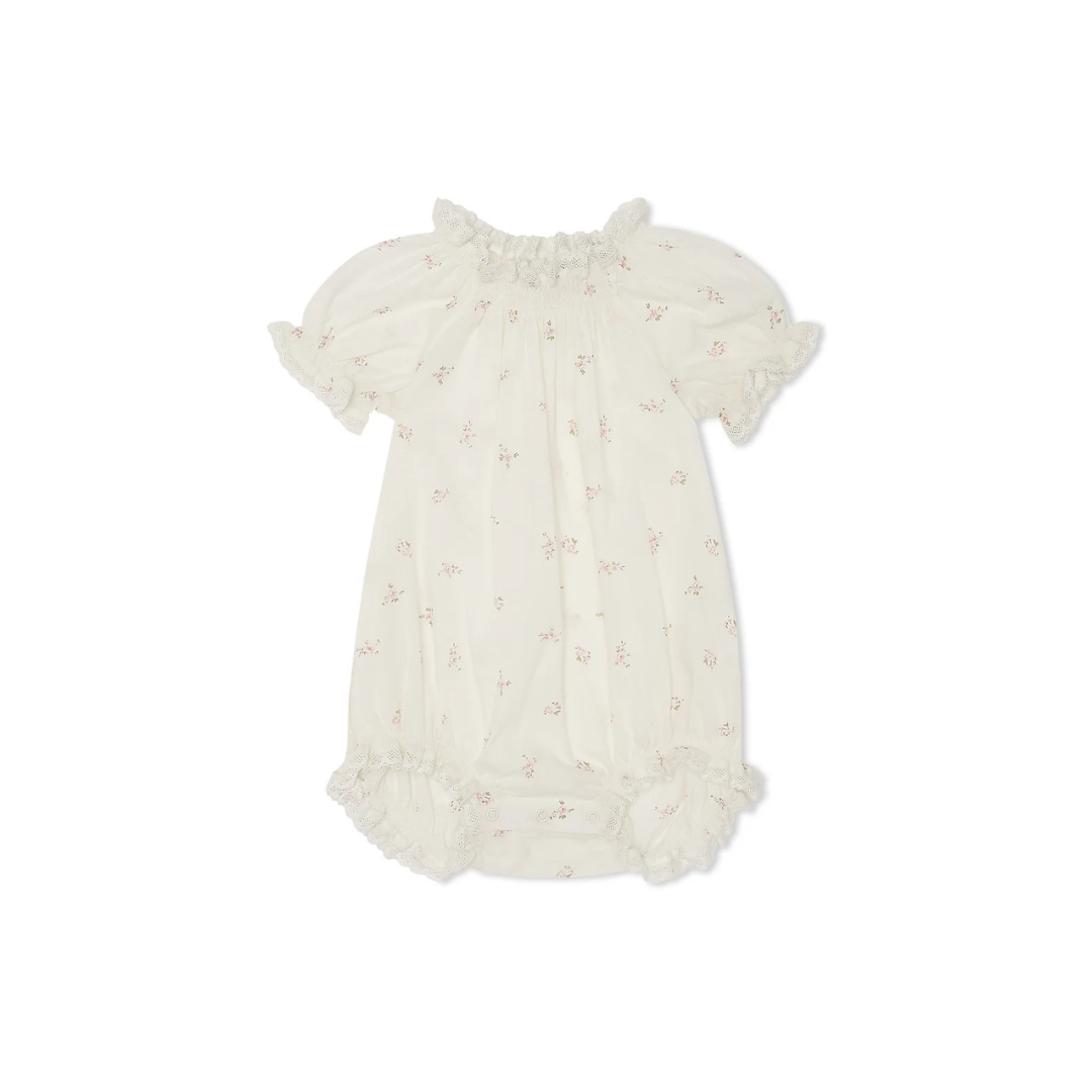 Lace Trimmed Romper - Pink Rose