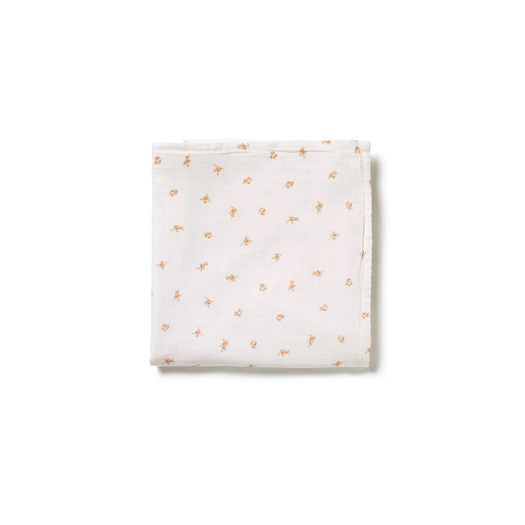 100% cotton muslin square in pink floral print