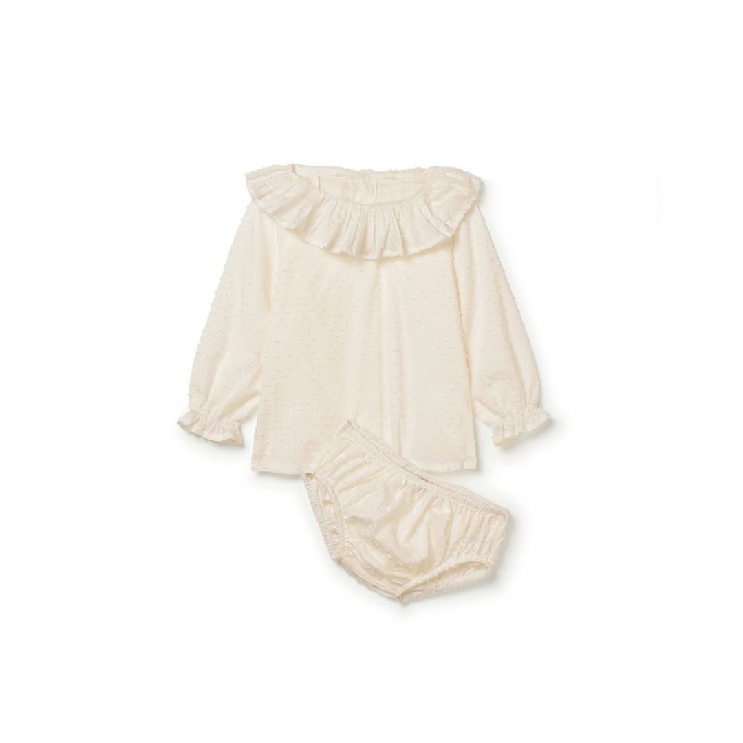 Plumeti Frill Blouse & Bloomer Set - Ecru
