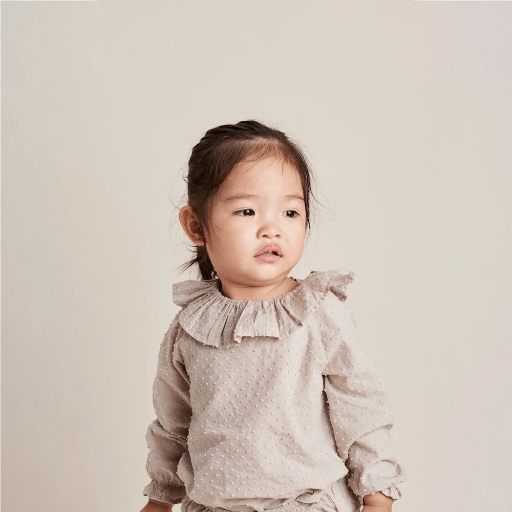 Plumeti Frill Blouse & Bloomer Set - Flax