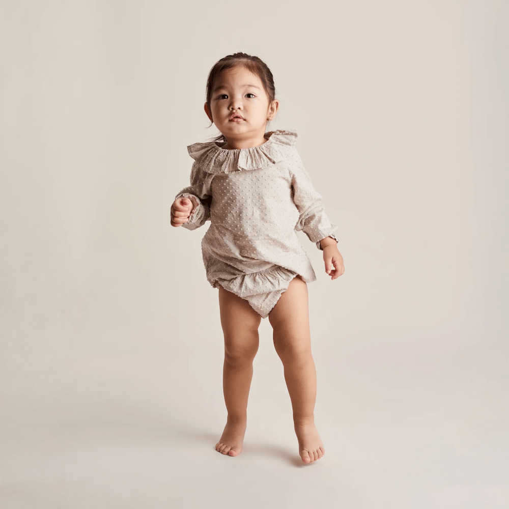 Plumeti Frill Blouse & Bloomer Set - Flax
