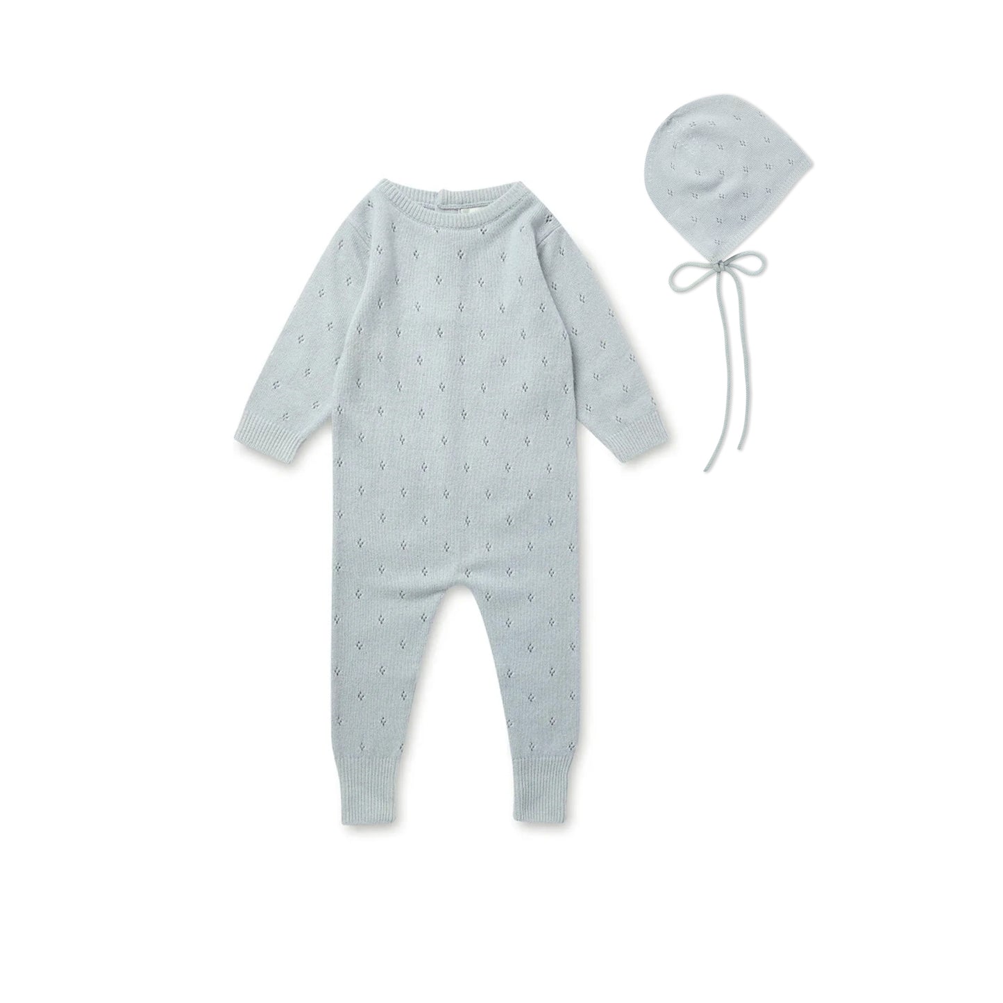 Pointelle Romper & Bonnet Set - Cloud Blue