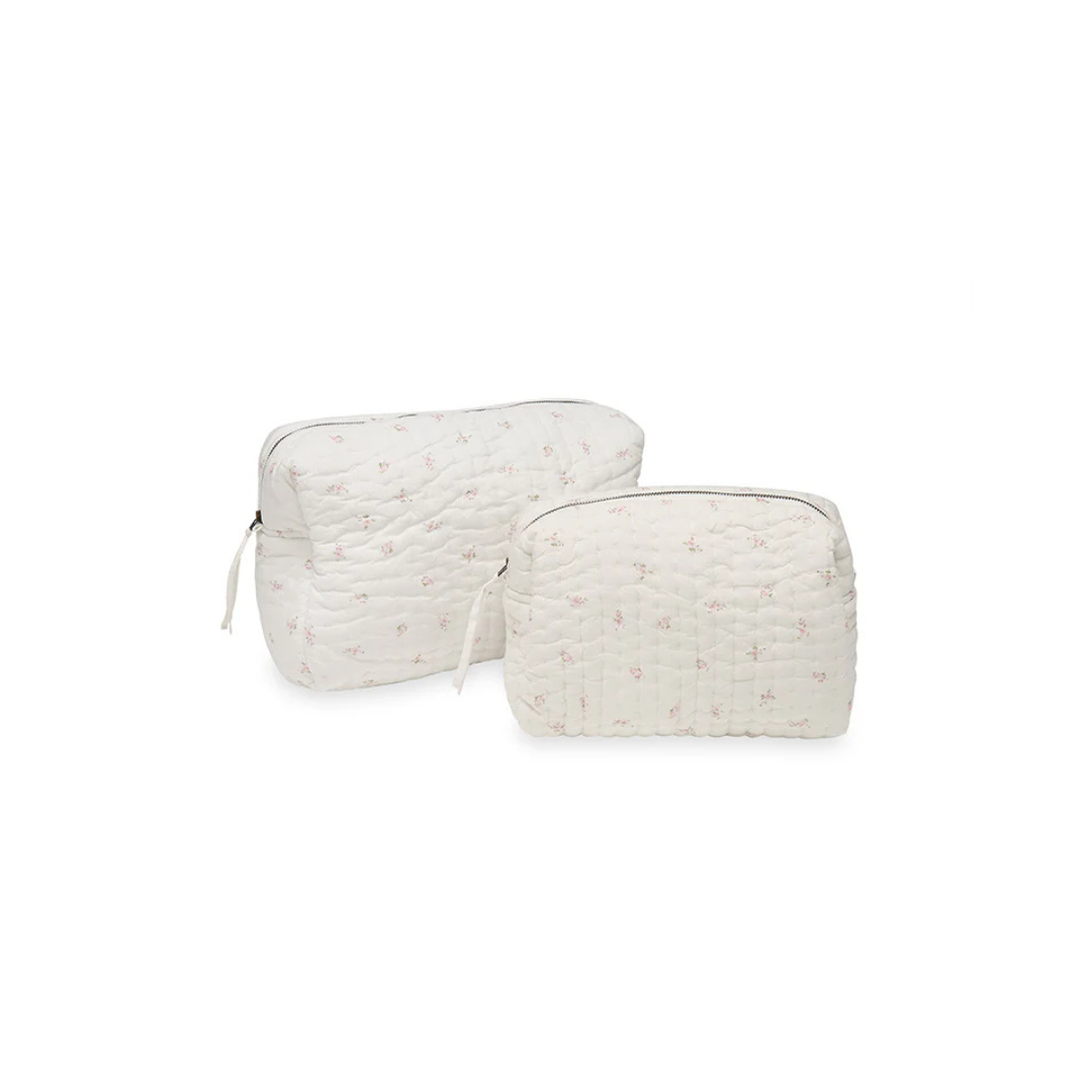 Belle Enfant hand-quilted cotton toiletry bag in Pink Rose print, small and large size