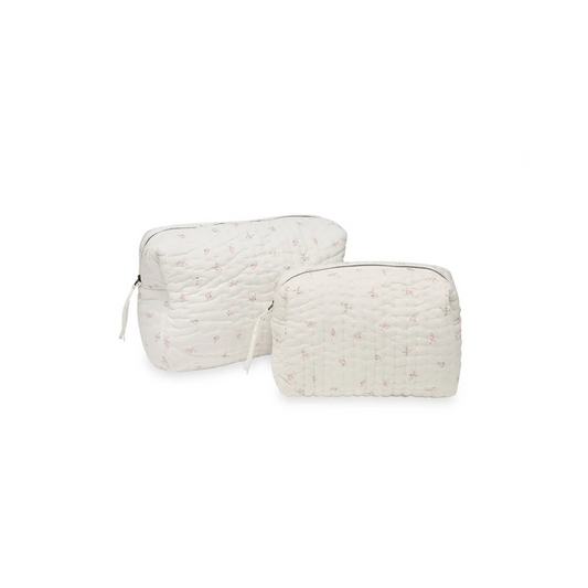 Belle Enfant hand-quilted cotton toiletry bag in Pink Rose print, small and large size