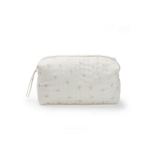 Belle Enfant hand-quilted cotton toiletry bag in Taupe Rose Bouquet print