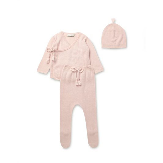 Wrap Top, Leggings & Tassel Hat Set - Rose