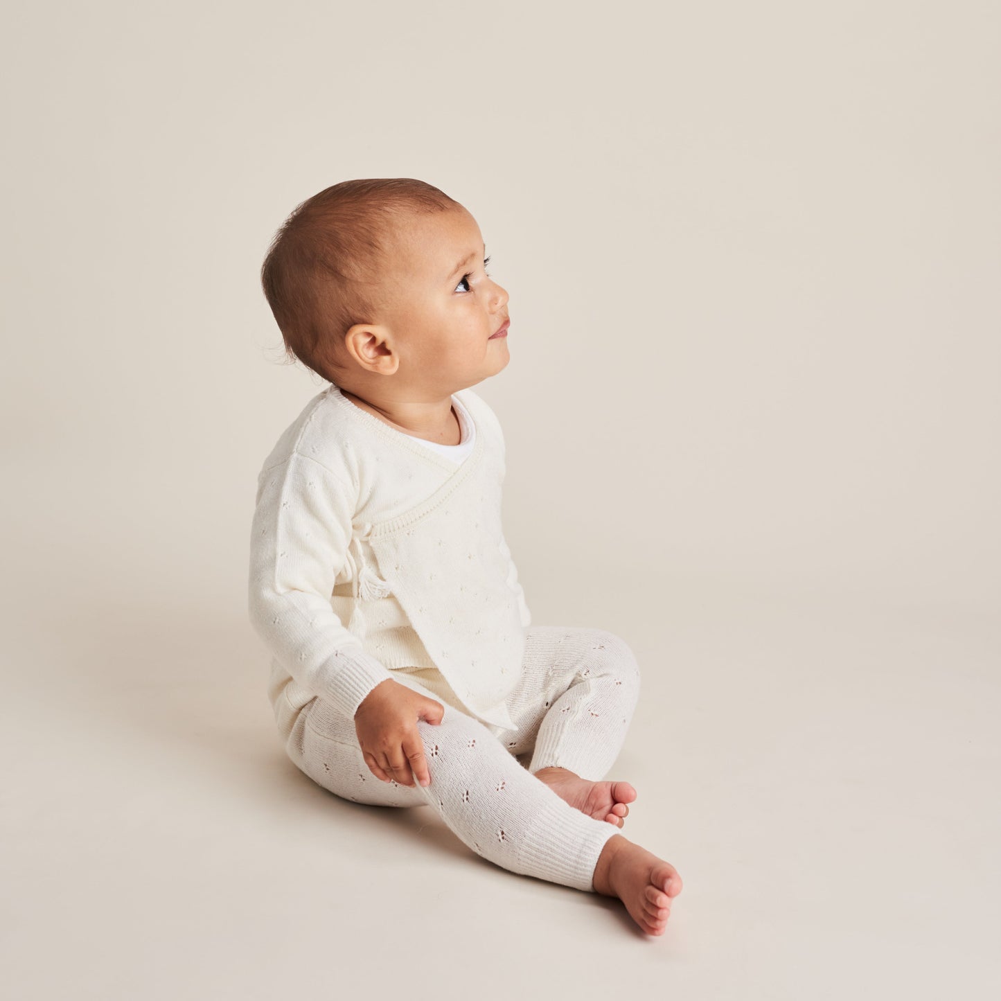 Pointelle Wrap Top, Leggings & Bonnet Set - Snow White