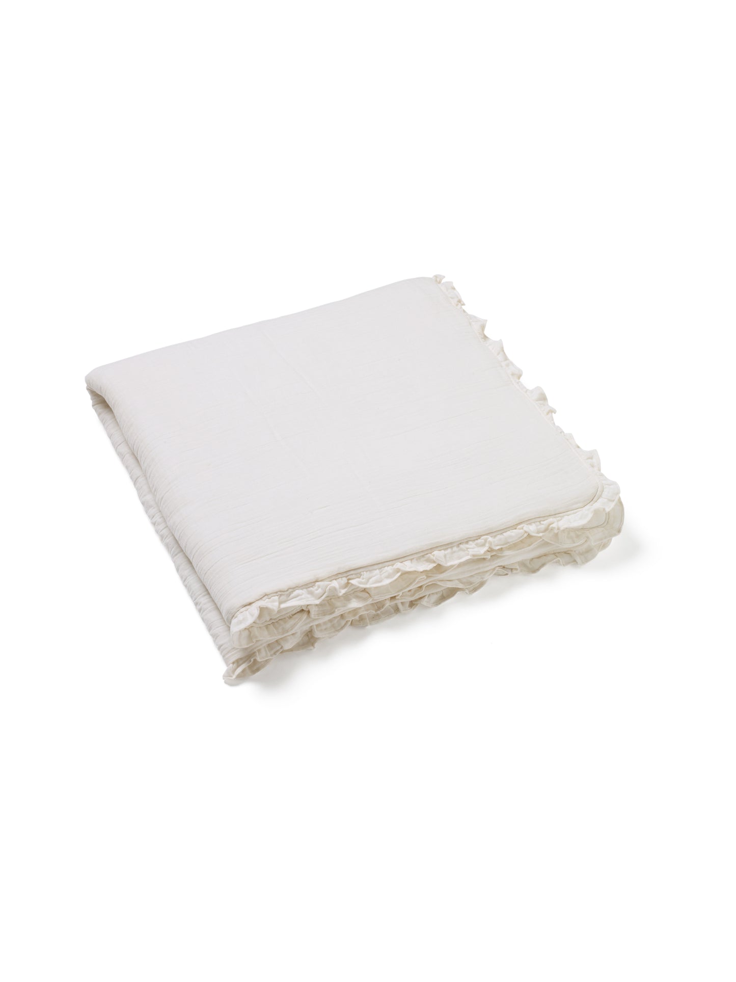 100% cotton muslin baby blanket with ruffles in cream
