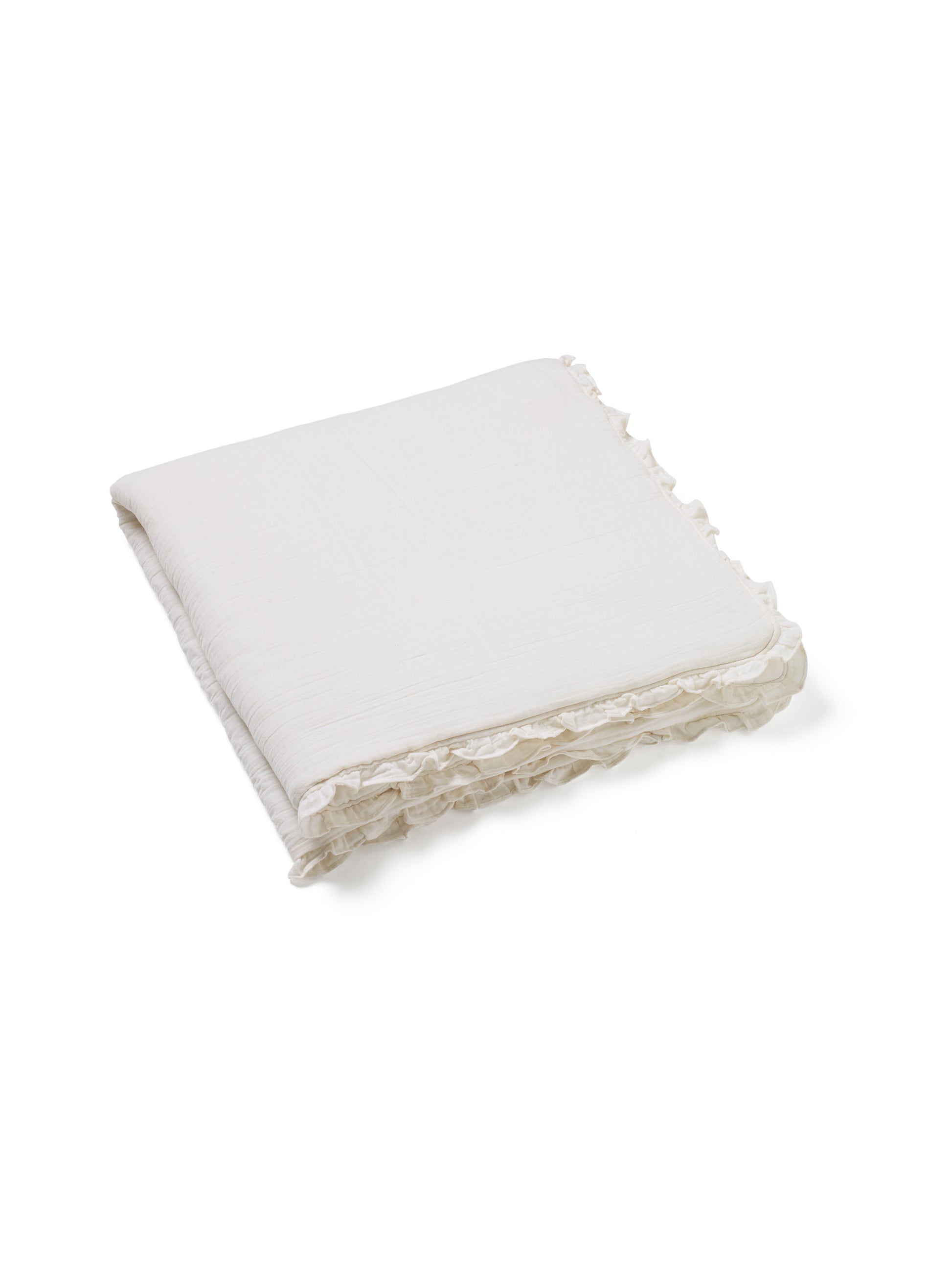 100% cotton muslin baby blanket with ruffles in cream