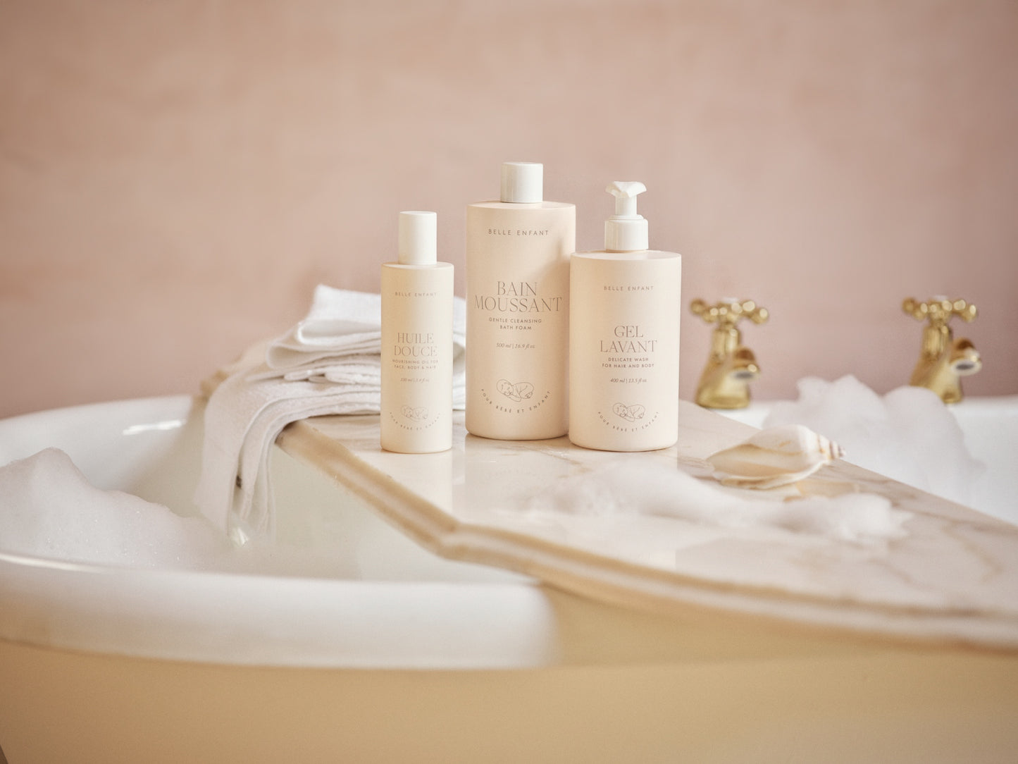 Luxury baby body, hair and face oil, baby bubble bath and gentle cleansing hair and body wash set
