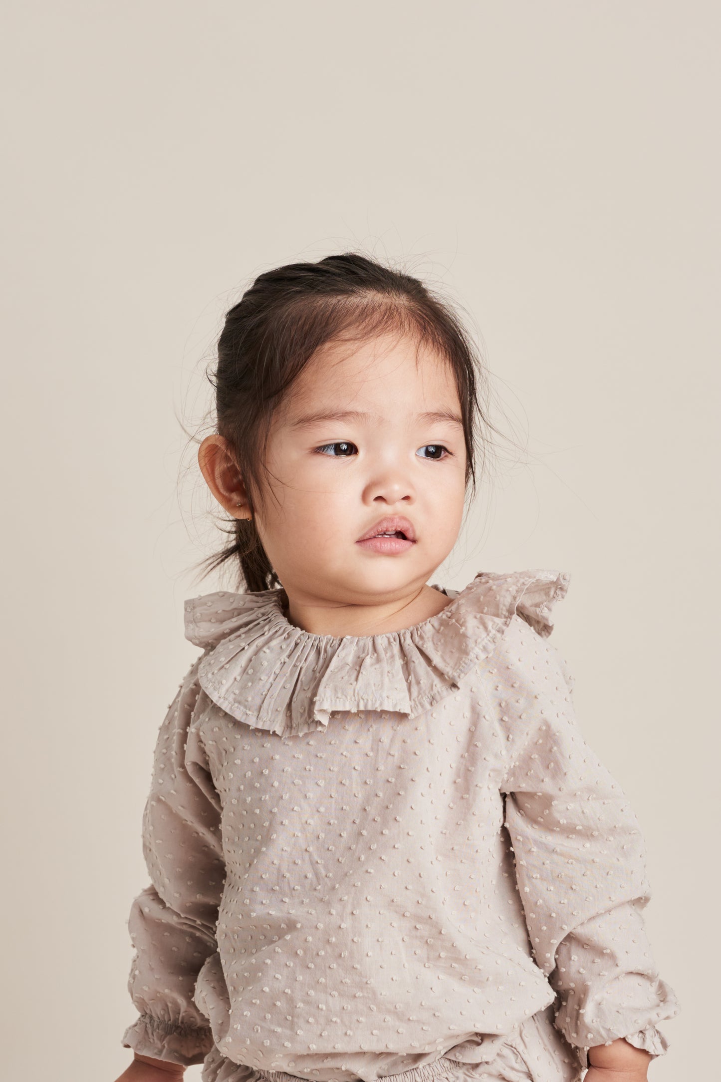 Plumeti Frill Blouse & Bloomer Set - Flax