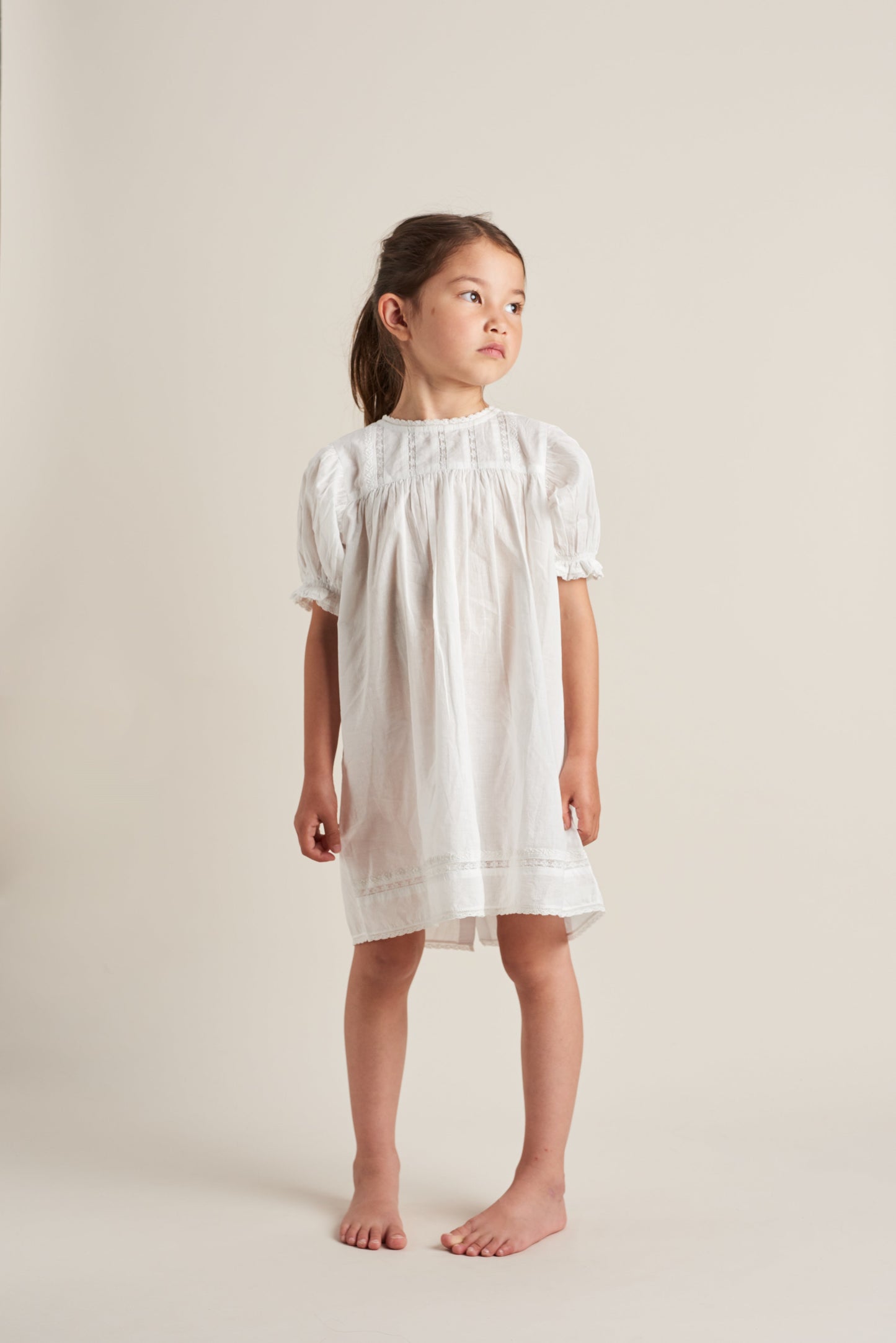 Puff Sleeve Lace Dress - Ecru