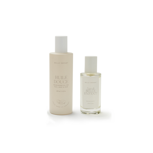 Nourishing Belle Enfant Baby Oil and Scent. Vegan, plant-based, and perfect for timeless elegance.