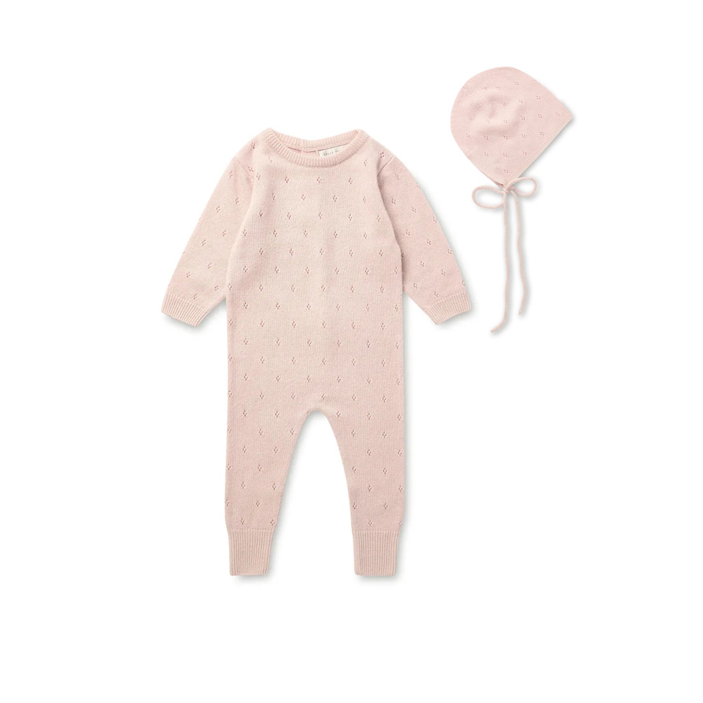 Pointelle Romper & Bonnet Set - Rose