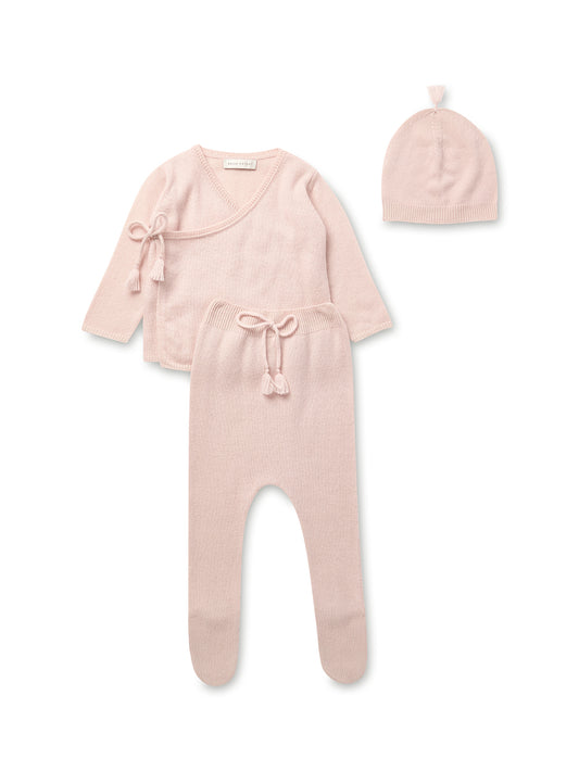 Wrap Top, Leggings & Tassel Hat Set - Rose